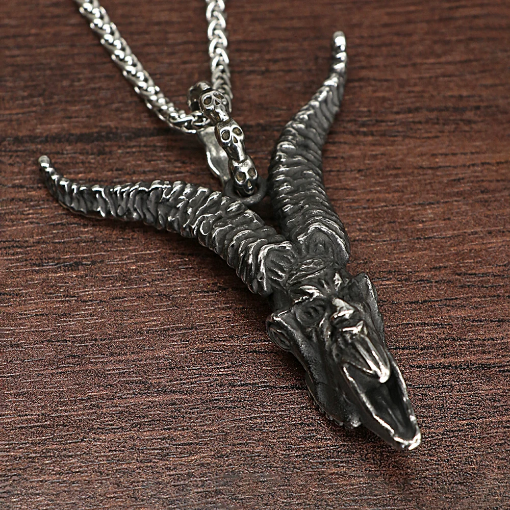 Vintage Stainless Steel Goat Head Necklace For Men Animal Pendant Street Hiphop Style Biker Personality Jewelry Dropshipping image 4