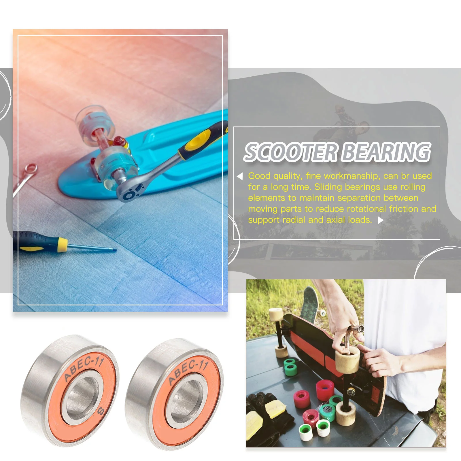 8 قطع من محامل لوح التزلج، مصممة بدقة منخفضة المقاومة، مثالية لملحقات التزلج البديلة للدراجات البخارية الطويلة