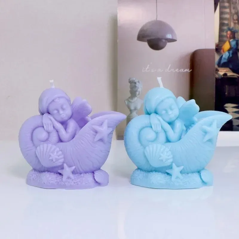 3d sleeping snail angel silicone candle mold diy conch angel relief shell starfish epoxy resin gypsum ornament mold home decor
