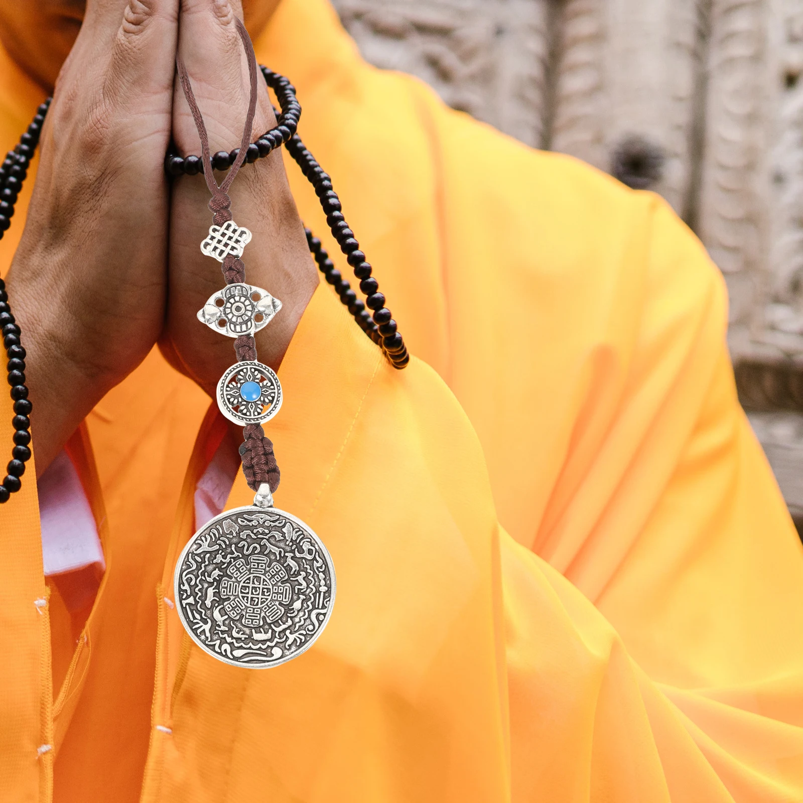 

2Pcs Tibetan Style Pendant Necklace Retro Rope Chain Sweater Decoration Creative Vintage Pendant Necklace Gift