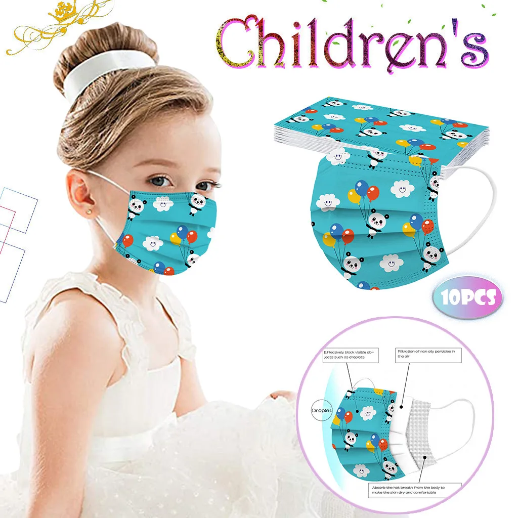 Cute Children Mask 50pcs Disposable Cartoon Print Protective Face Cover Space Panda Moon Star Kid Breathing Safety Outdoor T1
