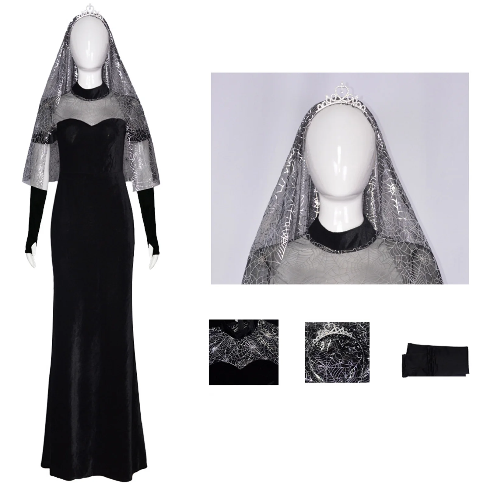 Mavis-Robe de Mariée Noire avec Écharpe de Sauna, Vêtement de ixd'Halloween pour Femme et Fille