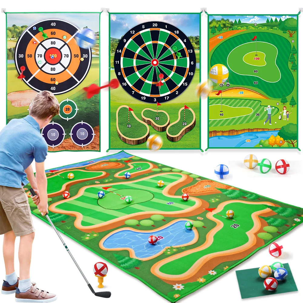 Children\'s two-sided golf ball set game floor mat dart sticky ball indoor and outdoor sports leisure toys