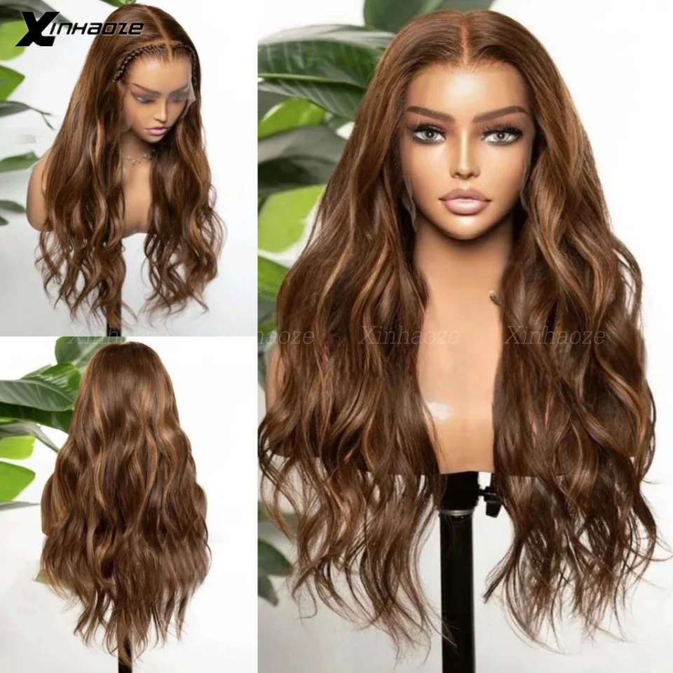 

HD Highlight Wig Human Hair Brown Roots Lace Front Human Hair Wigs For Women Honey Blonde Body Wave 5x5 Silk Top Wig Glueless