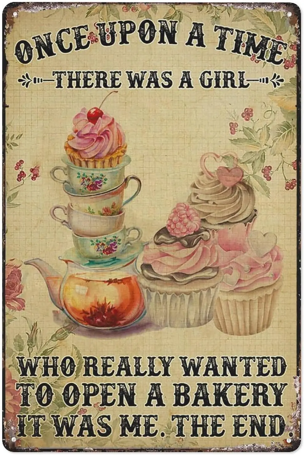 Retro Tin Sign Bakery Poster, Tea And Cake - Once Upon A Time, There Was A Girl Vintage Wall Decor For Home Cafes Office Sign Gi