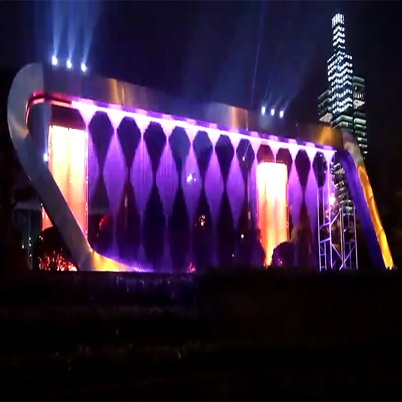 custom.Outdoor Stainless Steel 304 Music & Dance Waterfall Projection Sculpture Fountain with Magic Fog Light Metal Construction