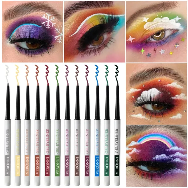 12pcs/Set Ultra-thin Waterproof Liquid Eyeliner Korean Makeup for Women Quick Dry Smooth Eye Liner Long Last Lower Eyelash Pen