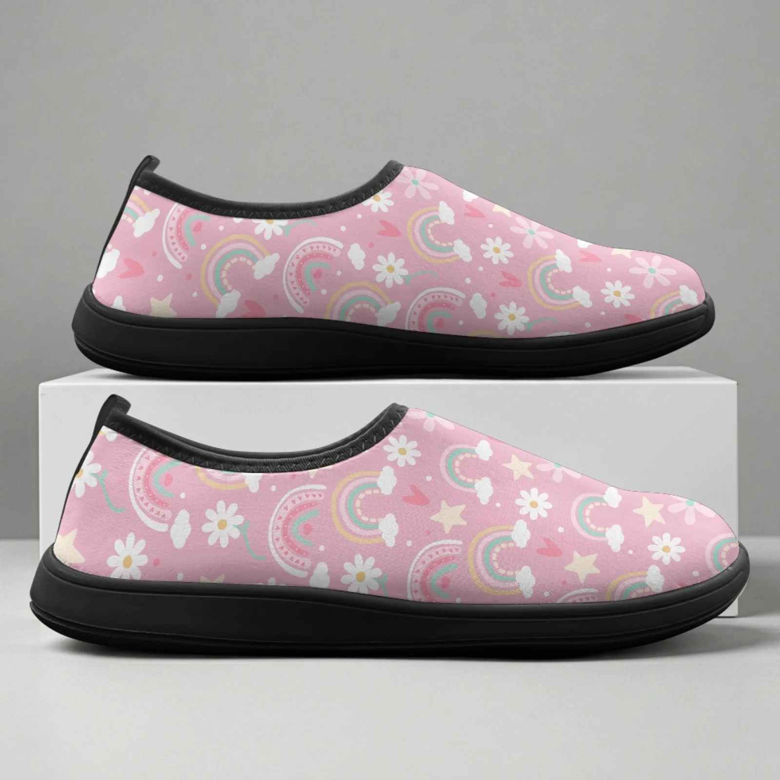 PENSTROLL Rainbow Flowers Wide Toe Box Hike Footwear Sneakers for Business Non Slip Walking Sneakers Fall Fashion