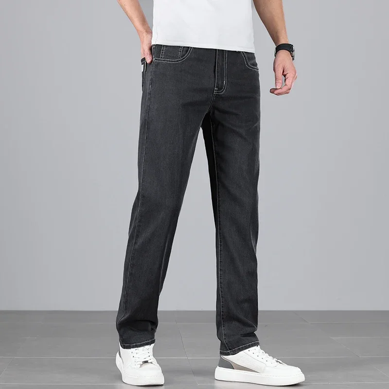 4 ألوان جديدة ليوسيل الجينز ملابس للرجال رقيقة تمتد مستقيم الأعمال عادية الدينيم السراويل فضفاضة سراويل قطنية للذكور