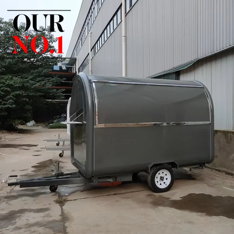 Round Food Trailer Custom Stainless Steel Interior Mobile Catering Kiosk Single Axle Street Snack Concession Trailer