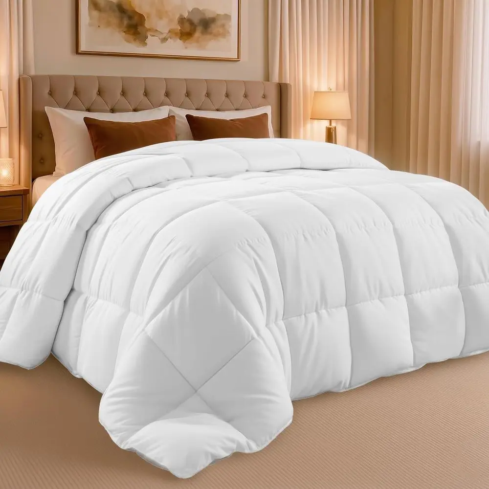

King Comorter Duvet Insert, Quilted White Comorter with Tabs, Box Stitched Down Alternative Comorters King Size 90 x 102 inches