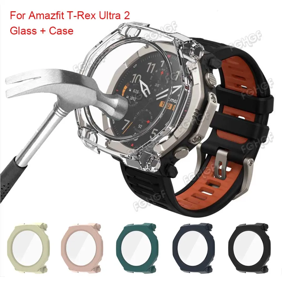 Tempered Glass Case For Amazfit T-REX Ultra 2 Watch Full Cover Shell Bumper For Huami T Rex Ultra 2 Screen Protector Accessories