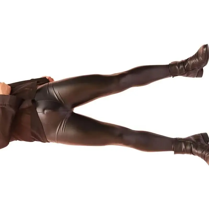 

Мужские узкие джинсы из искусственной кожи, стильные узкие брюки, повседневные облегающие брюки-карандаш с выпуклыми промежными леггинсами с хвостовиком