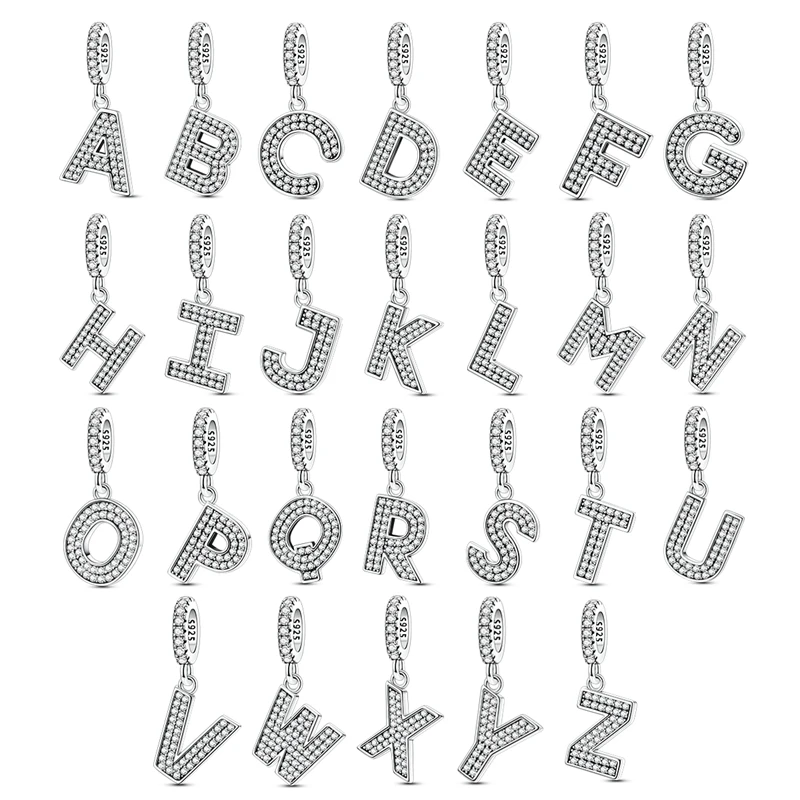MULA Fit Original Bracelet DIY A-Z Alphabet Charms Bead 925 Sterling Silver CZ Zircon LOVE Letter Dangle Pendant Jewelry Gift