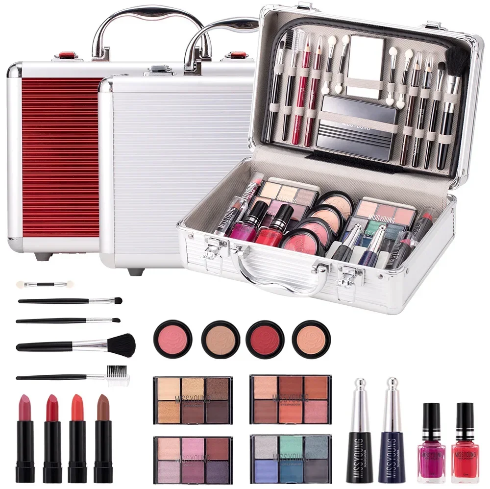 MISS ROSE Set per trucco Scatola Kit completo professionale Glitter Ombretto Tavolozza Polvere Blush Smalto per unghie Fondotinta Cosmetico Regalo Donna