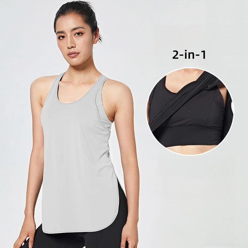 Fitness Yoga Gym Women Tank Crop Top with Bar Sleeveless Shirt Vest Running Quick Dry Sportswear One Piece Workout Clothing