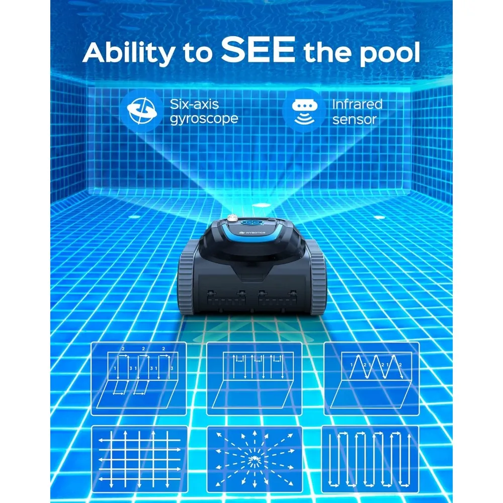 Nettoyeur de piscine robotique sans fil pour l'escalade des murs, module de cartographie intelligent, mode arrêt, dure 180min, charge rapide avec aspiration injuste