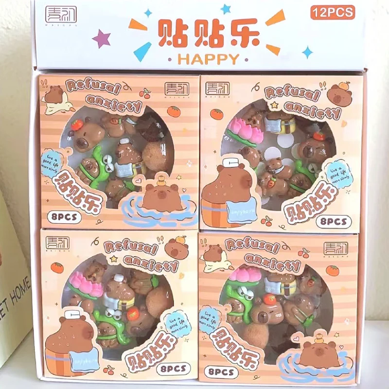 8 pcs/box kawaii stationery cute stickers aesthetic capybara Plastic Patches for DIY Cup /box /desk/Shoes  Handmade Decoration