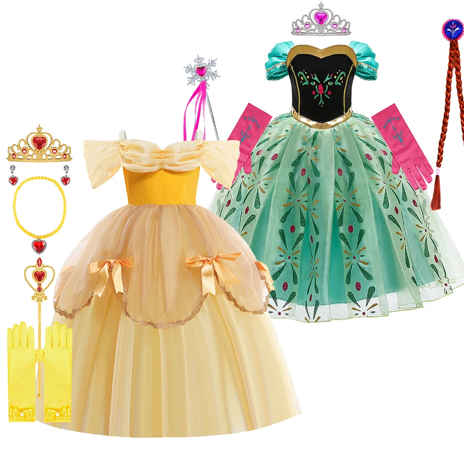 Girls Belle Dress Children Cosplay Carnival Elegant Fantasy Kids Deluxe Princess Performance Costume Anna Halloween Dress 3-10Y