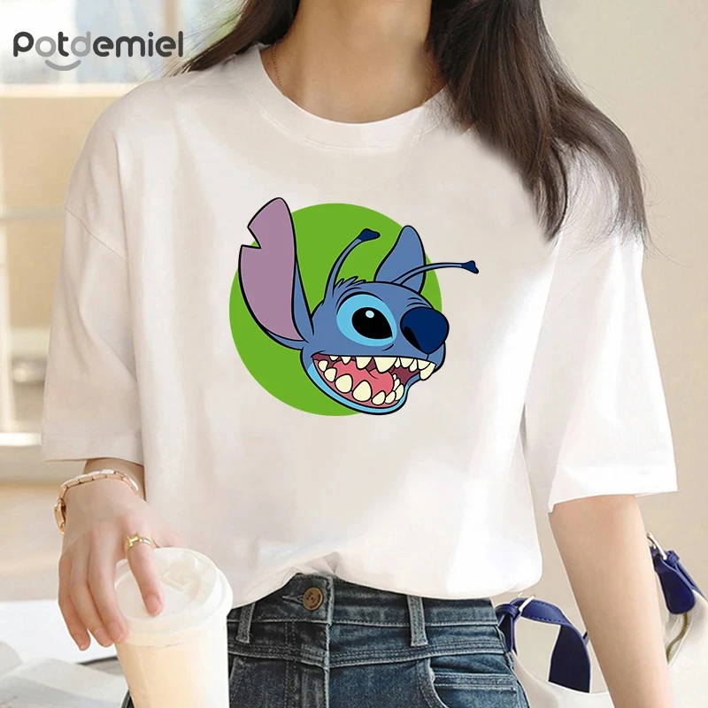 

Disney Punk Trend Casual Stitch Women's T-shirt Women's T-shirt Cute T-shirt Anime Cartoon Casual Dress Women's Cute Short-sleev