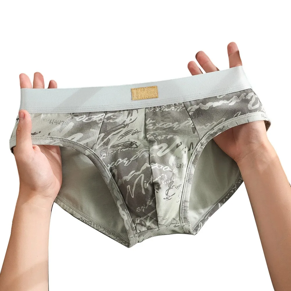 Men Cotton Comfortable Briefs Retro Printed Mid-waist U-shaped Underwear Panties  Daily Intimate Sexy Corner Panties
