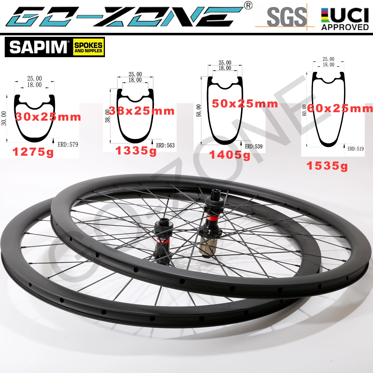 

1275g Super Light 25mm Width Clincher Tubeless Carbon Wheelset Disc Brake 700c Novatec 411 412 Sapim Road Disc Brake Wheels