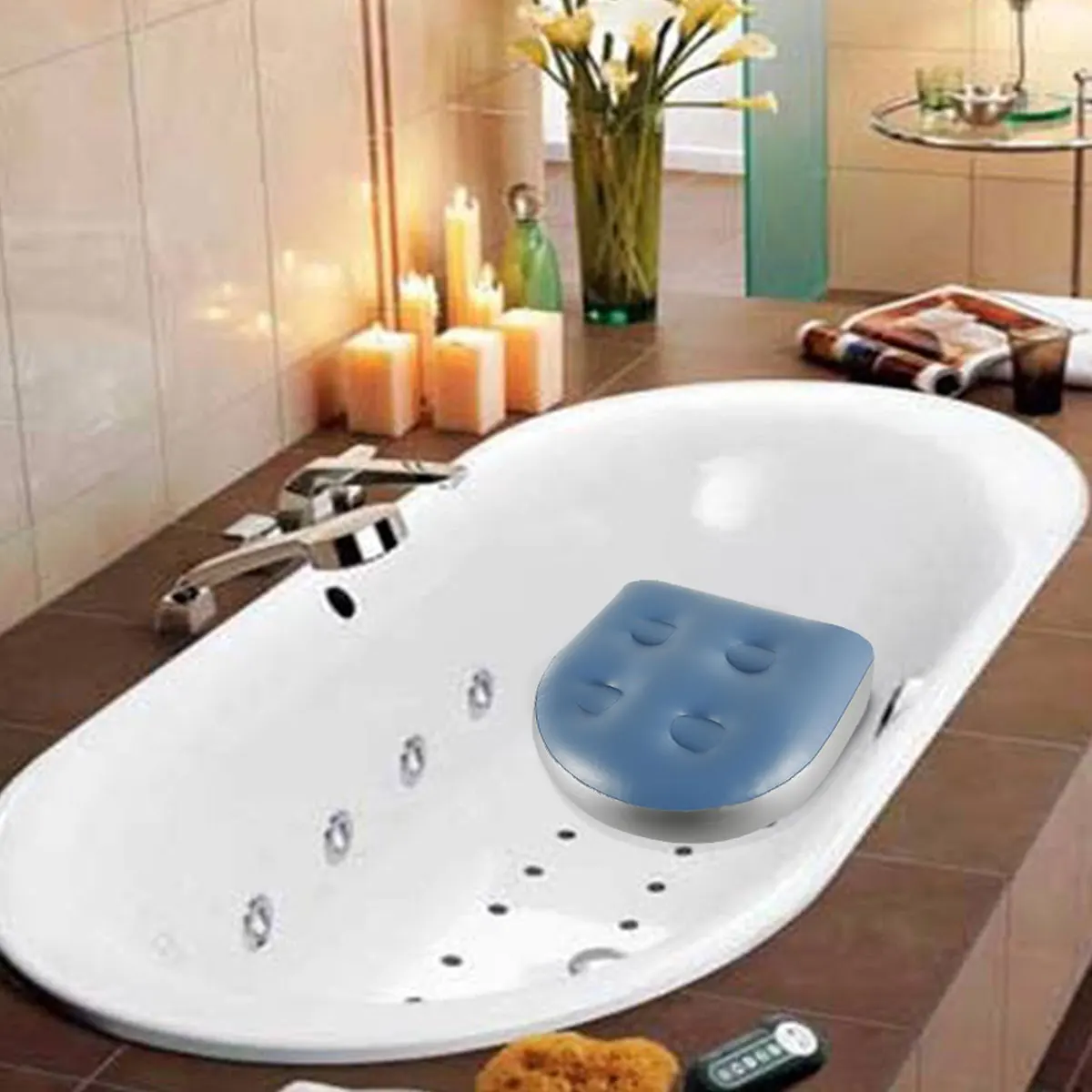 Asiento elevador para bañera de hidromasaje, cojín para Spa y bañera de hidromasaje, cojín para asiento elevador, almohadilla para Spa para baño, inflable y relleno de agua, doble propósito