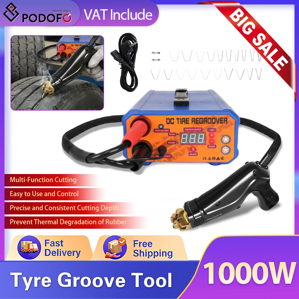Podofo 1000W Machine à rainurer les pneus de camion et de voiture avec 20 lames pour approfondir le profil des pneus, rénovateur de pneus usagés