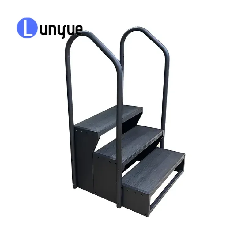 3 Tier Black Metal Spa Step for Swimspa Hot Tub Non-slip Modern Sturdy Frame Easy Access Bathroom Poolside Durable