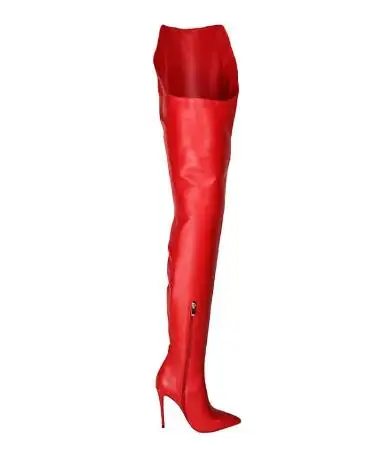 Winter Women Red Black Matte Leather Pointed Toe Hidden Zipper 10 12 CM Thin Heels Over The Knee Thigh Long Boots Shoes Lady