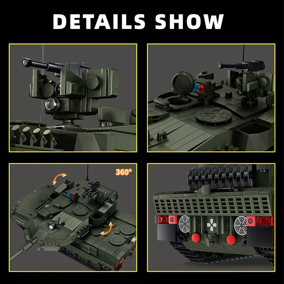 MOC German Leopard 2A8 Modern Tank Model Building Blocks with Motor Kit WW2 Military Main Battle Tank Bricks Toys for Kids Gifts