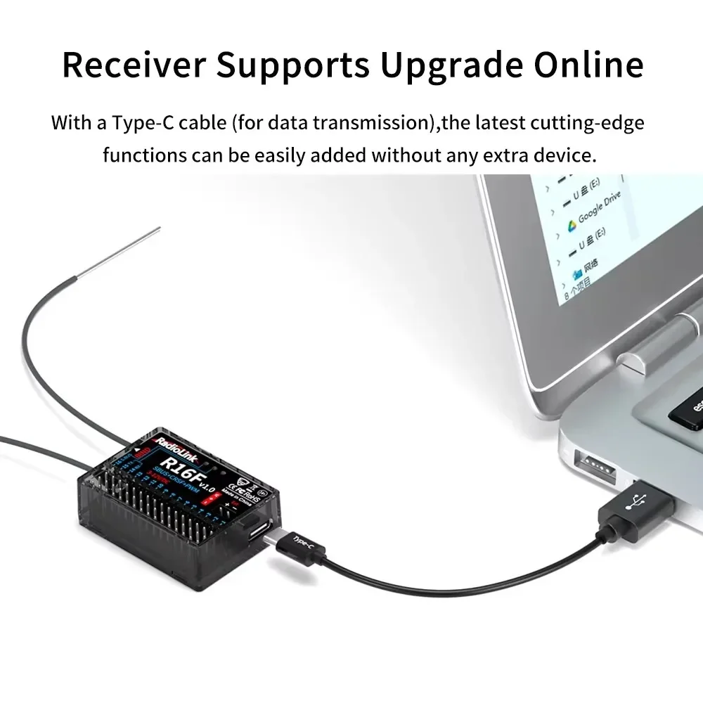 Radiolink R16F RC receptor 16 canales 2,4G giroscopio transmisión de voltaje de coche telemetría 600m de largo alcance RX para RC coche barco avión