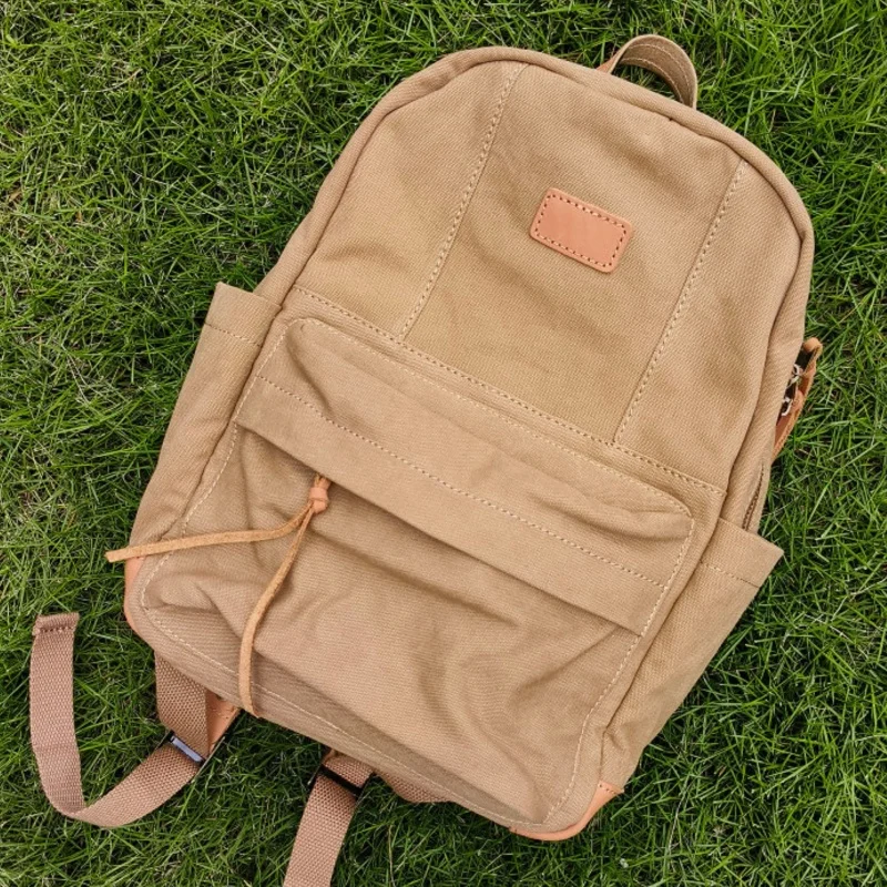 New Canvas Backpack for Men Solid Color Large Capacity Casual Travel Bag Korean Style Women's Fashion Backpack Unisex School Bag