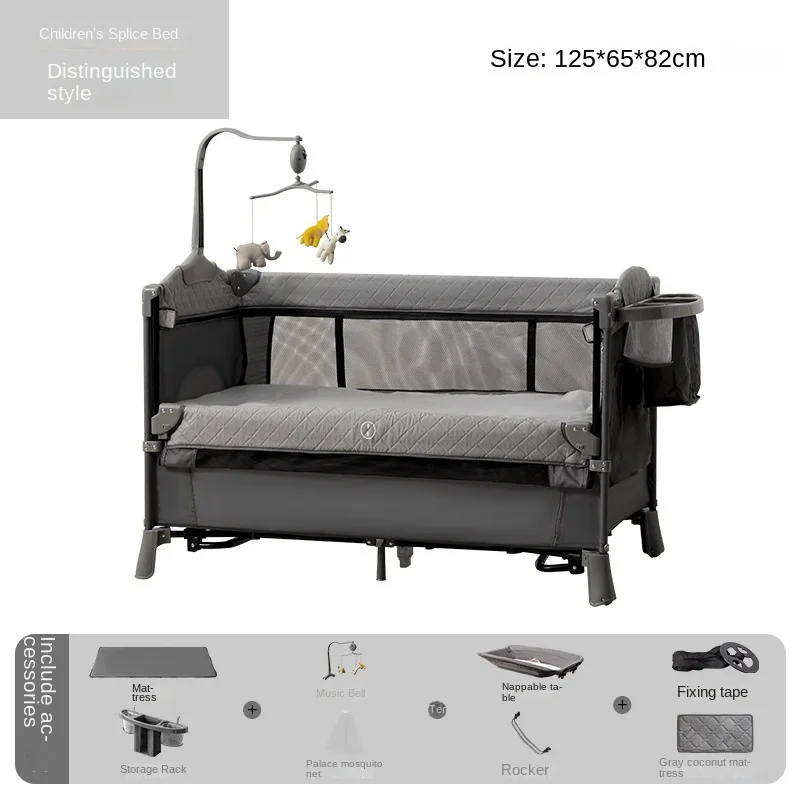 Baby Crib Multifunctional 0~3 Years Old Baby Bed, Baby Rocker, Diaper Changing Table Baby Cot Free Installation Foldable Crib