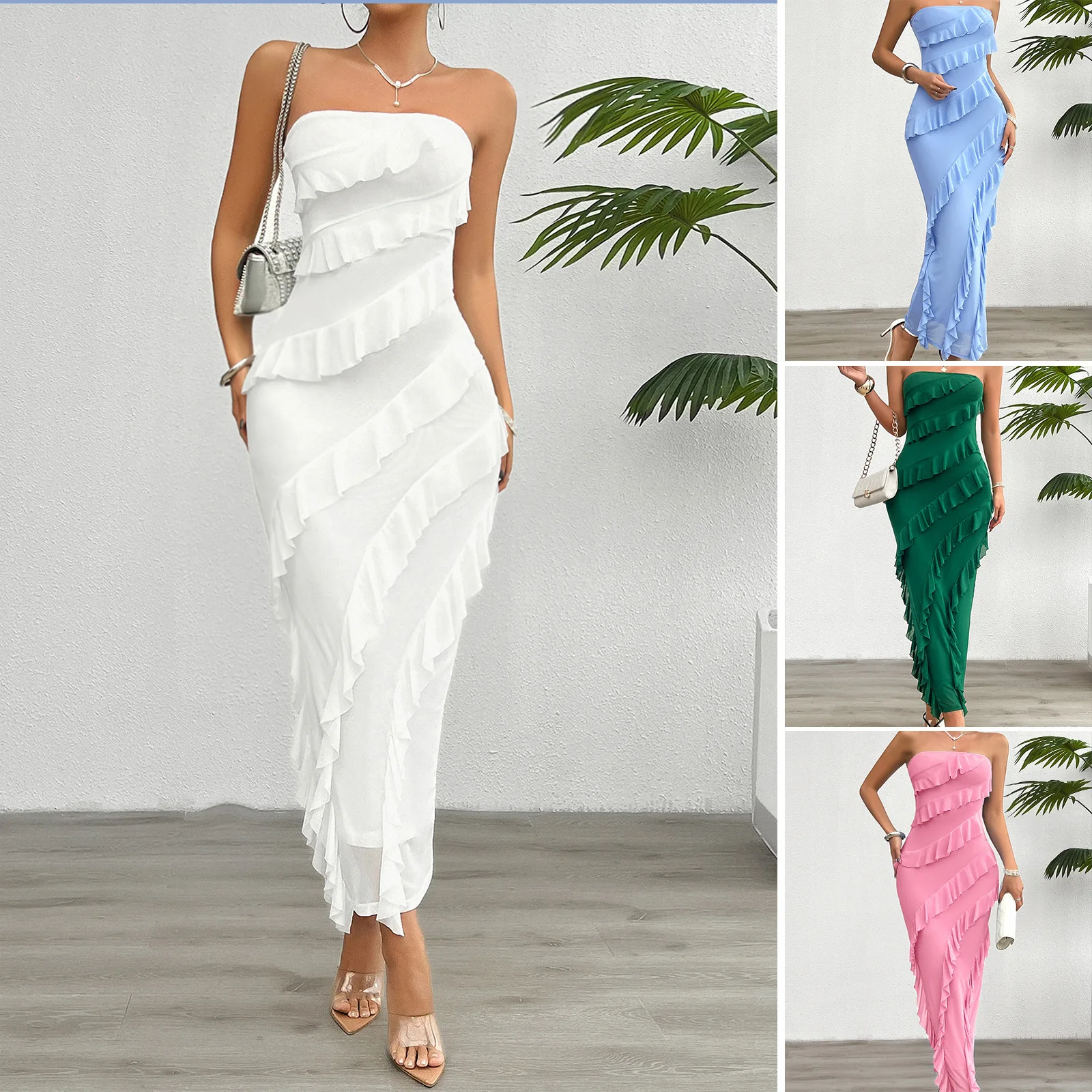 

White Dress Women Long Dresses Strapless Sleeveless Vestidos Streetwear Sexy Elegant Y2k High Waist Slim Fit 2025 Summer Party