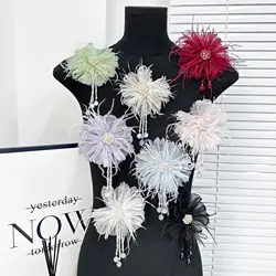 Beautiful Pearl Feather Handmade Flower Patch Accessories DIY Hairpin Hair Applqiue Temperament Corsage Clothing Accessories