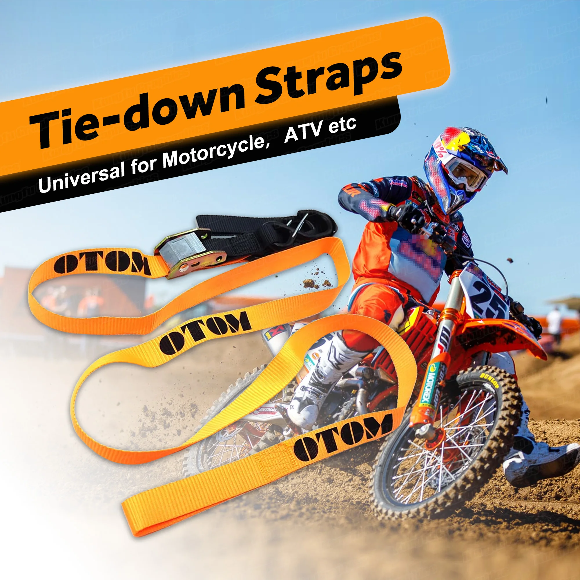 JY Racing Tie-Downs (2pk) Cam Buckle Straps with S Hooks Motorcycle Strap Towing Hauling Dirt Bike ATV Tie-down Set, Yellow