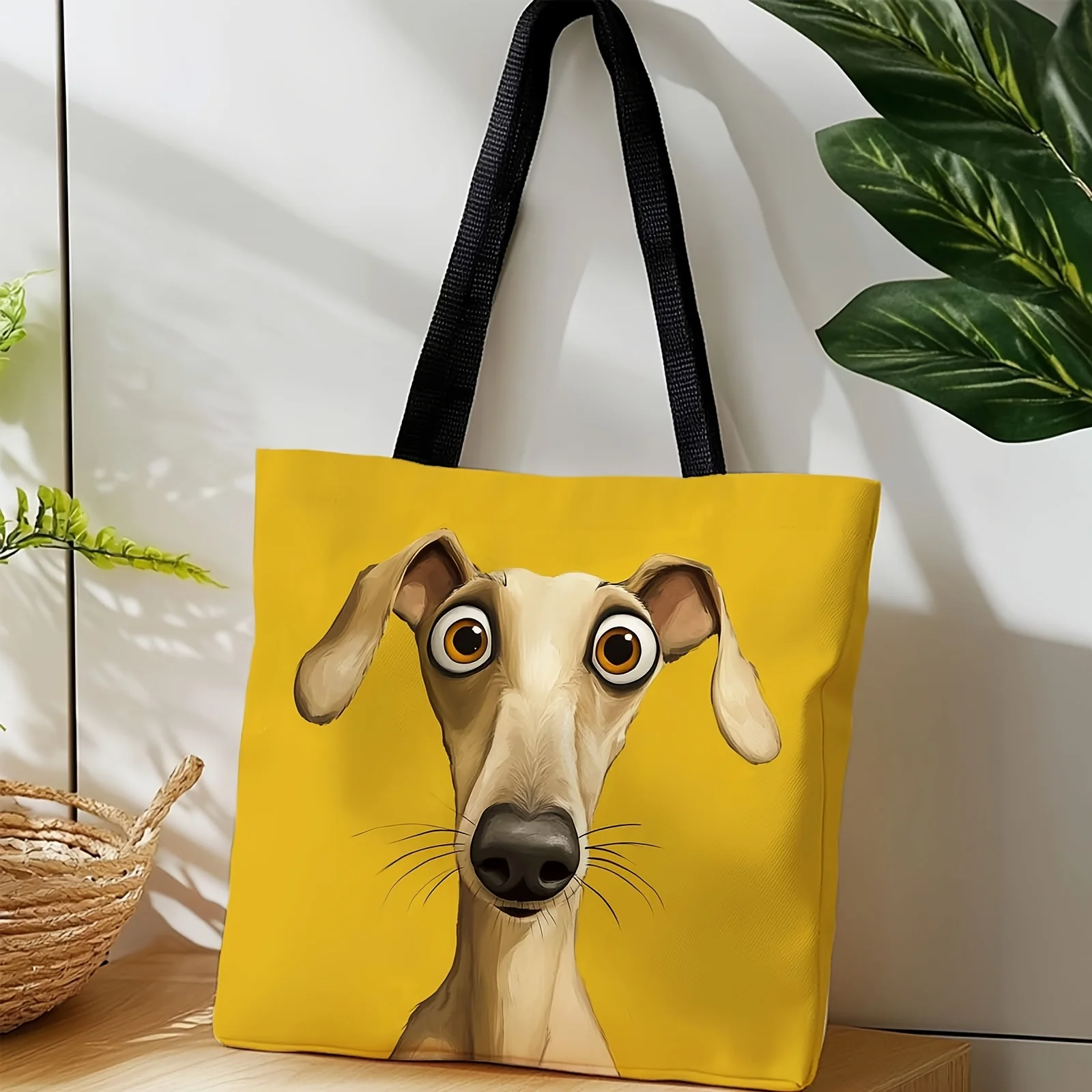 1pc Foldable Reusable Tote with Whippet Dog Print - Capacity Handbag Suitable for Shopping Travel Durable, Hand Washable