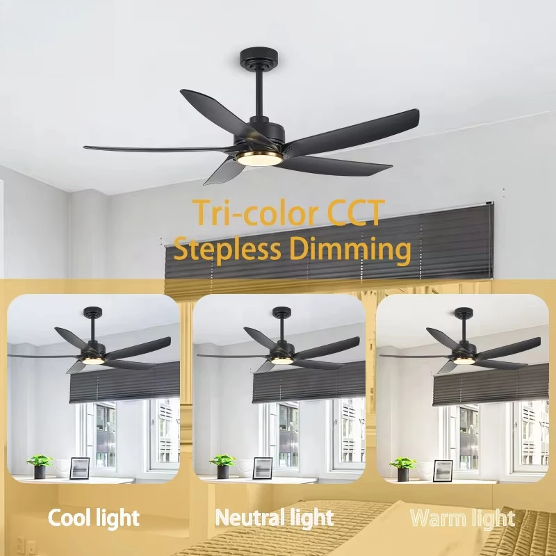Factory Discount Price Smart 52-Inch 5 Blades Led Light with Fan DC Motor Iron Lamp Body Remote Control Ceiling Fan with Light