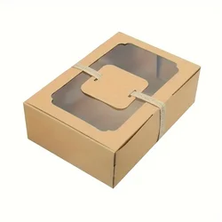 5/10pcs, New Large Kraft Paper Box, Cookie Candy Cake Gift Box, PVC Transparent Window Birthday Christmas Gift, Party Supplies