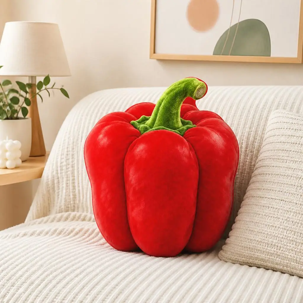 Red Bell Pepper Shaped Pillow Stuffed Vegetable Cushion Decorative Throw Pillow for Sofa Living Room Home Decor Gift Idea