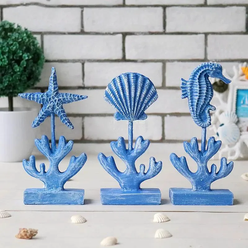 Mediterranean Ocean Style Resin Ornaments Handicraft Gifts Seahorse Dolphin Guest Coral TV Wine Cabinet Desktop Decoration