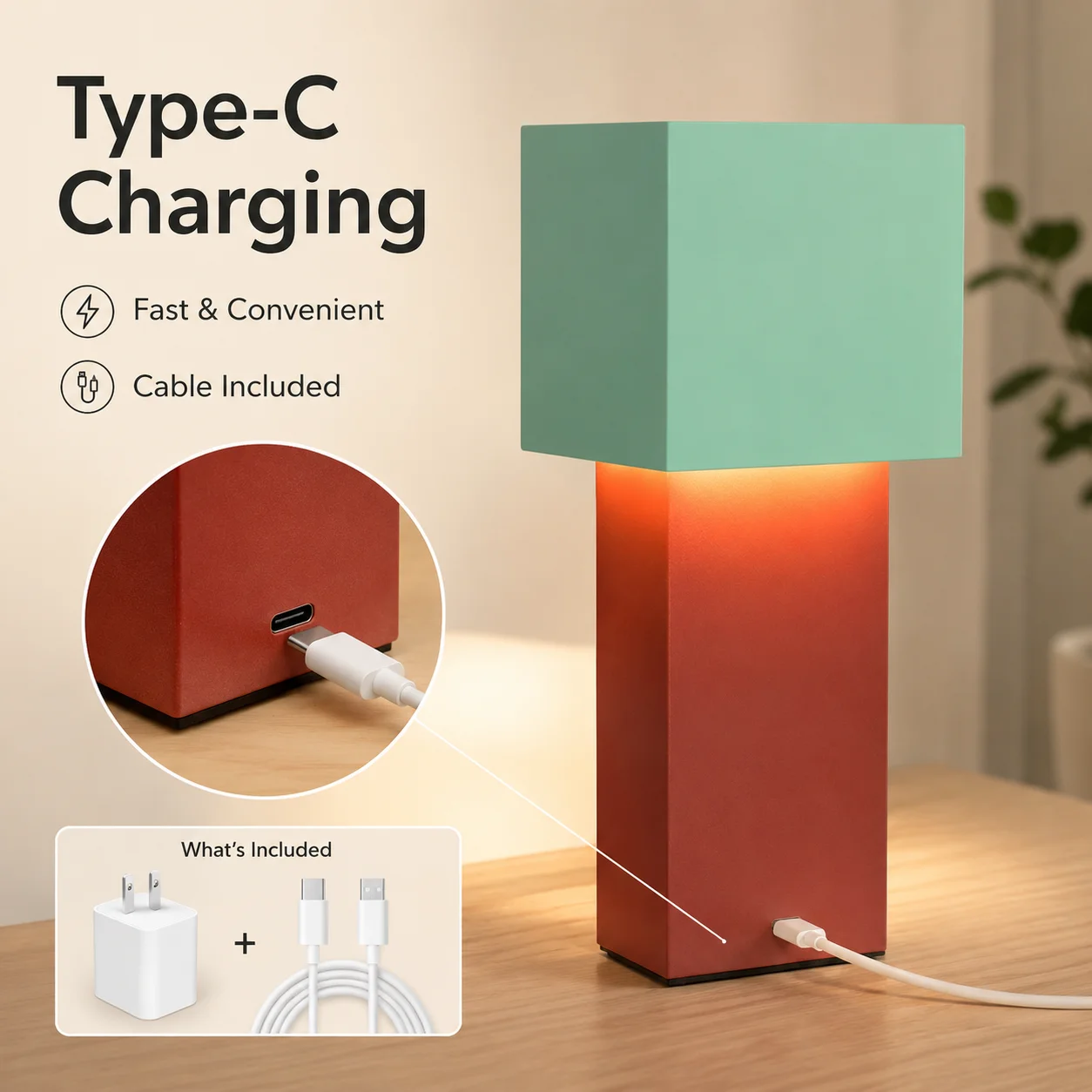 Nordic Cream Rechargeable LED Desk Lamp, Geometric Stepless Dimming Table Light, Portable Exquisite Bedroom Night Light, Modern