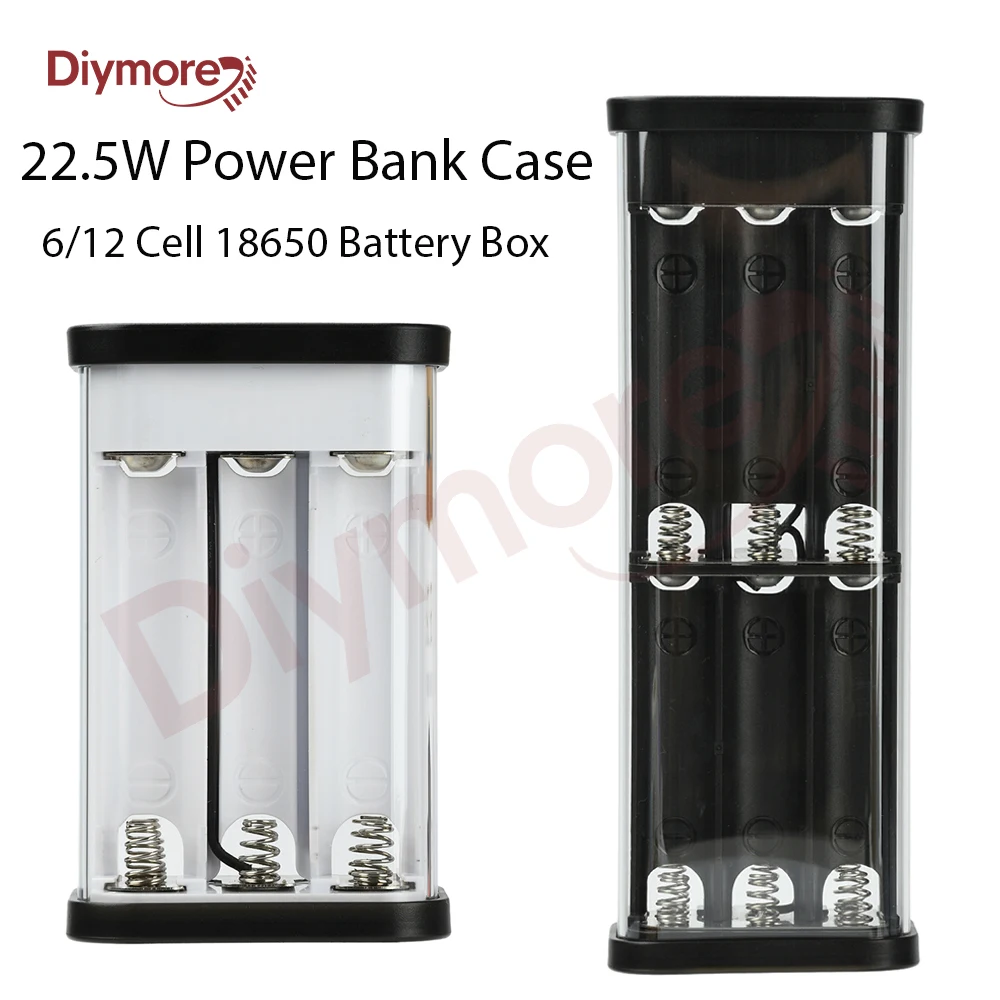 PD22.5W Mobile Power Cases Fully Transparent Power Bank Case Solderless 6/12 Cell 18650 Battery Box Mobile Power Bank Kit