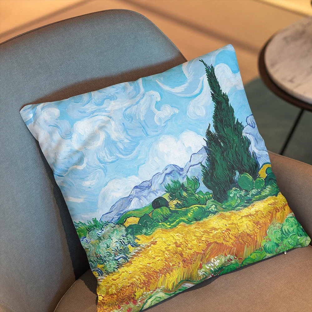 Obraz olejny dekoracyjne poszewki na poduszki gwiaździste niebo autoportret słonecznikowa Sofa sypialnia dwustronna poszewka na poduszkę