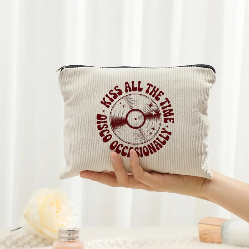

1pc Kiss All the Time Disco Occasionally Makeup Bags Makeup Corduroy Storage Bag Travel for Women Album Merch Tour Gift Bags
