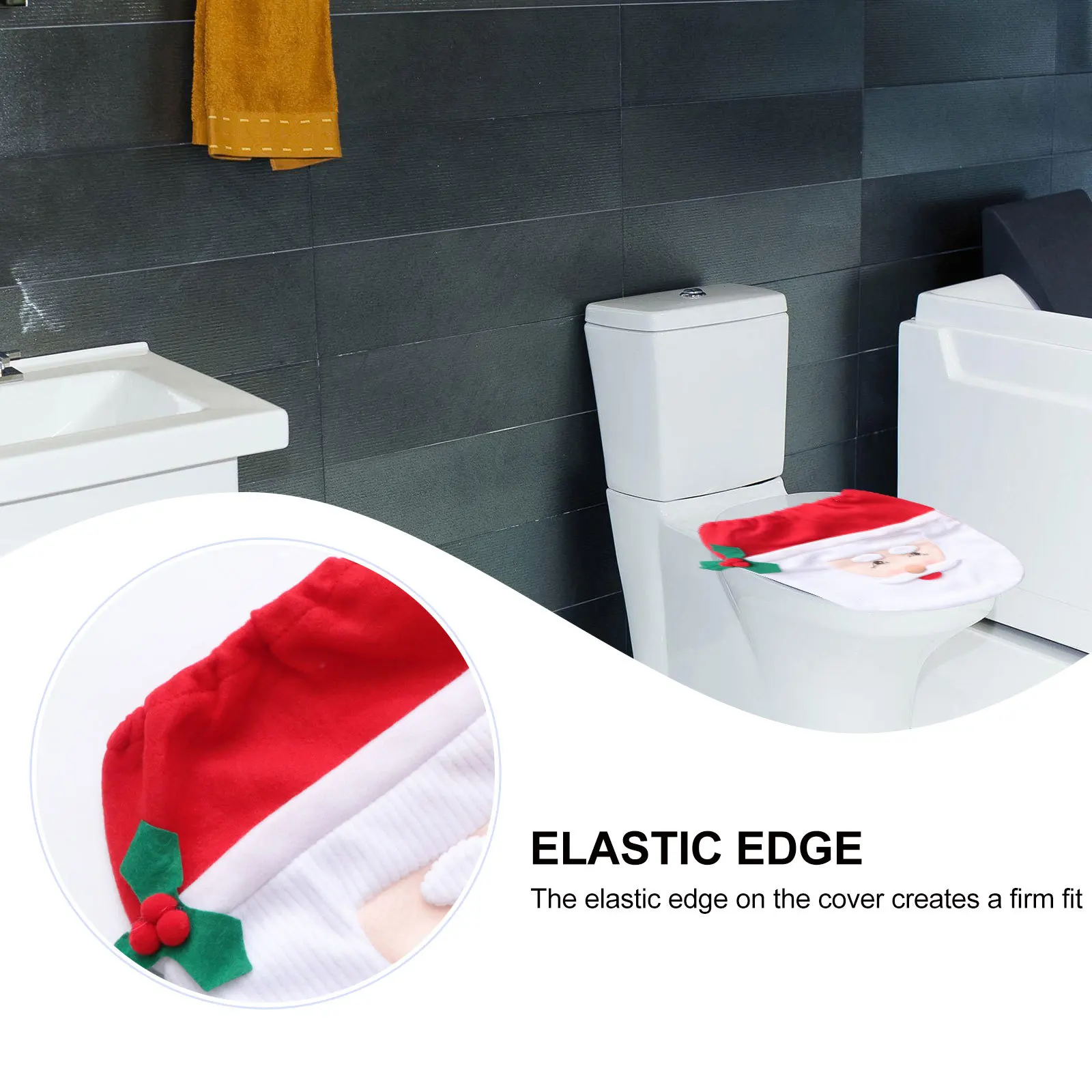 

Christmas Decorations Toilet Floor Mat Water Tank Cover Santa Kit Seat Xmas Red
