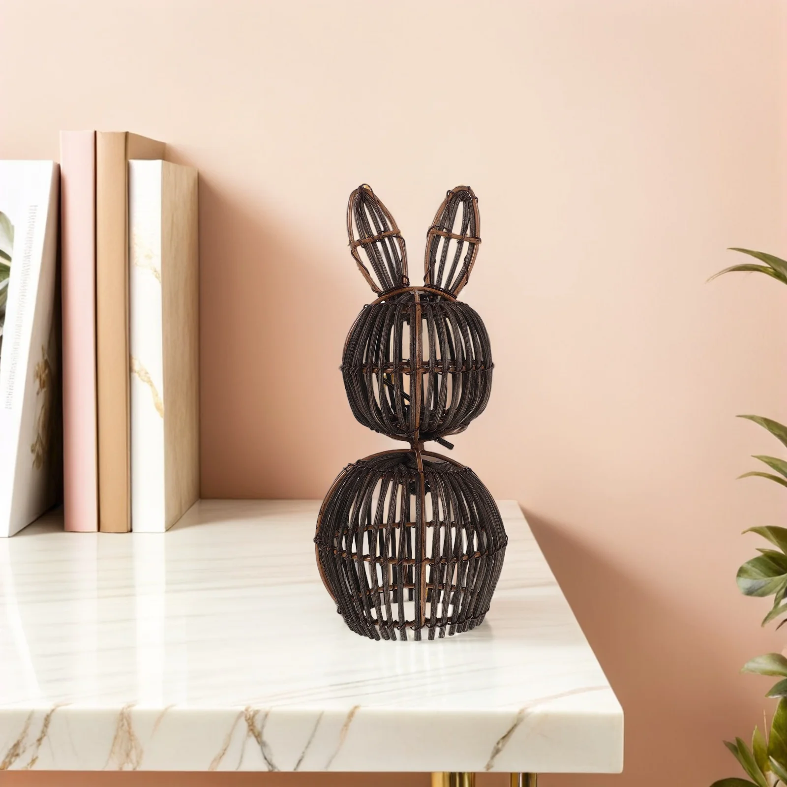 

Rattan Bunny Shelf Display Decor Handwoven Rustic Easter Rabbit Table Decoration 8 Inch Spring Farmhouse Woven Bunny for Home