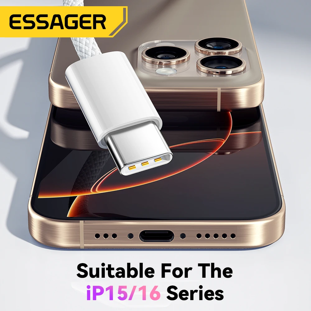 Essager 60W USB C Cable For iPhone 16 15 Plus Pro Max Xiaomi Type C Cable For Macbook Pro iPad PD Fast Charger Cord Type-C Cable