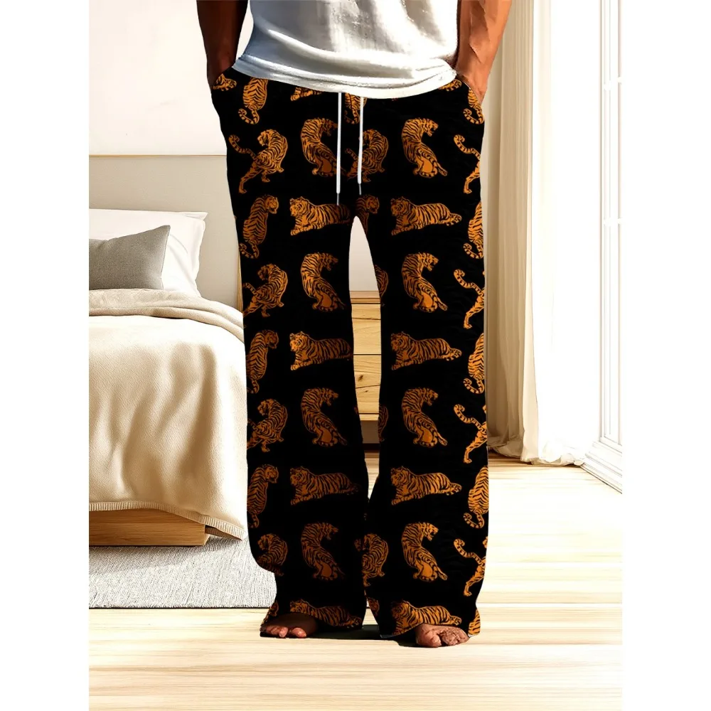 2025 Spring and Autumn Fashion Fashion and Fashion Casual 3D Printed Tiger Men's Wide Legs Loose Casual Sport Pants Pajamas